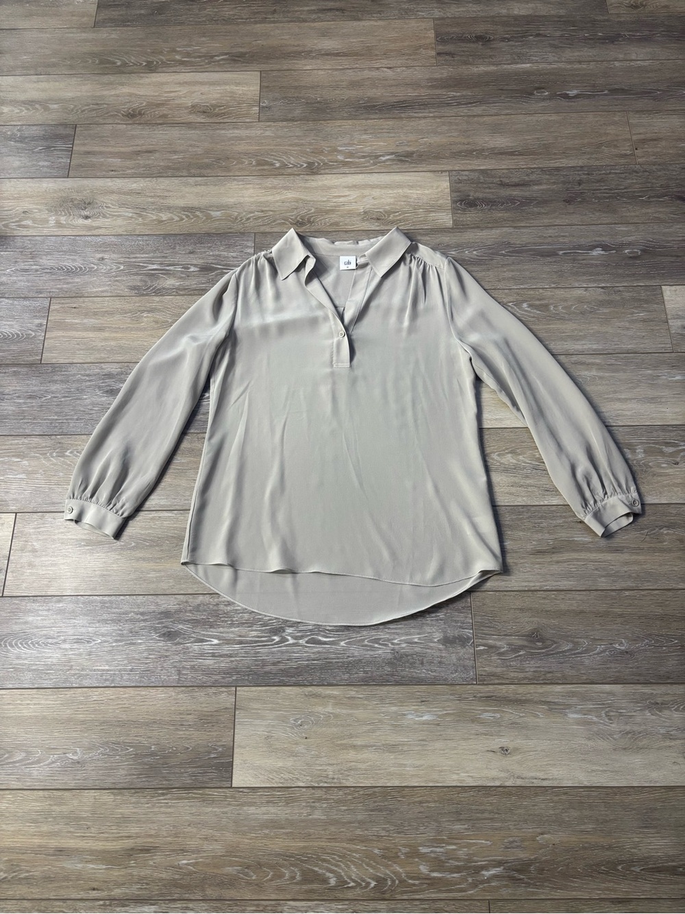 Cabi Silk Blouse Sz M Beige Popover Long Sleeve  Minimalist #3424 Office Luxury
